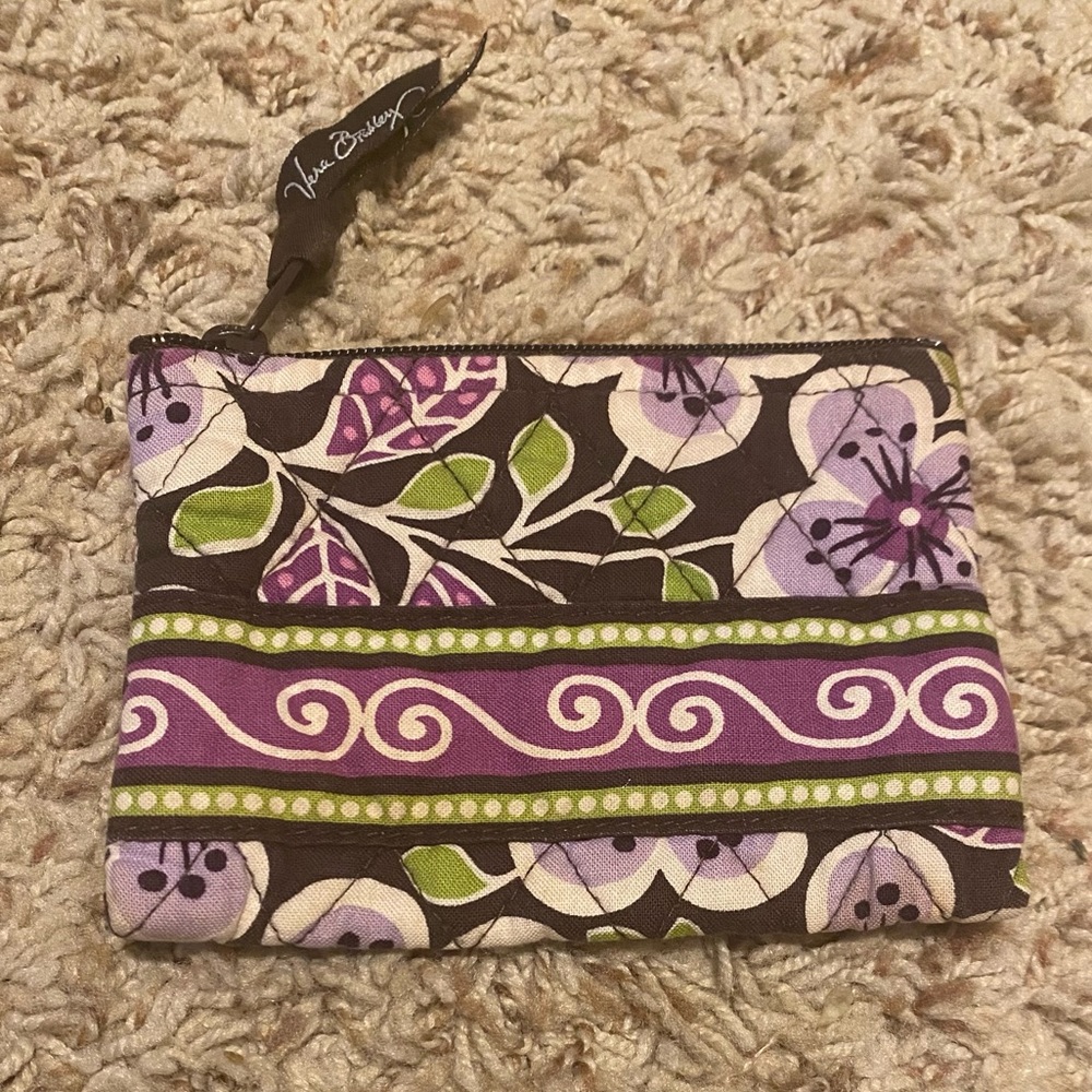 VERA BRADLEY. Coin Purse. Brown, Purple & Green.